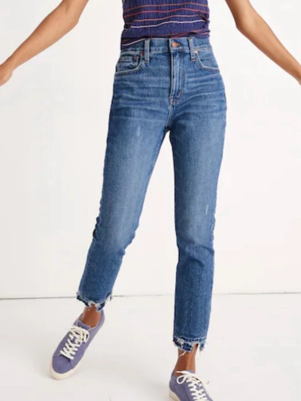 Madewell High-Rise Slim Boyjean Sz 28 Tall Ankle Blue Raw Hem Casual Denim